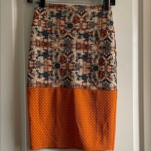 LuLaRoe Orange and Multicolor Pencil Skirt